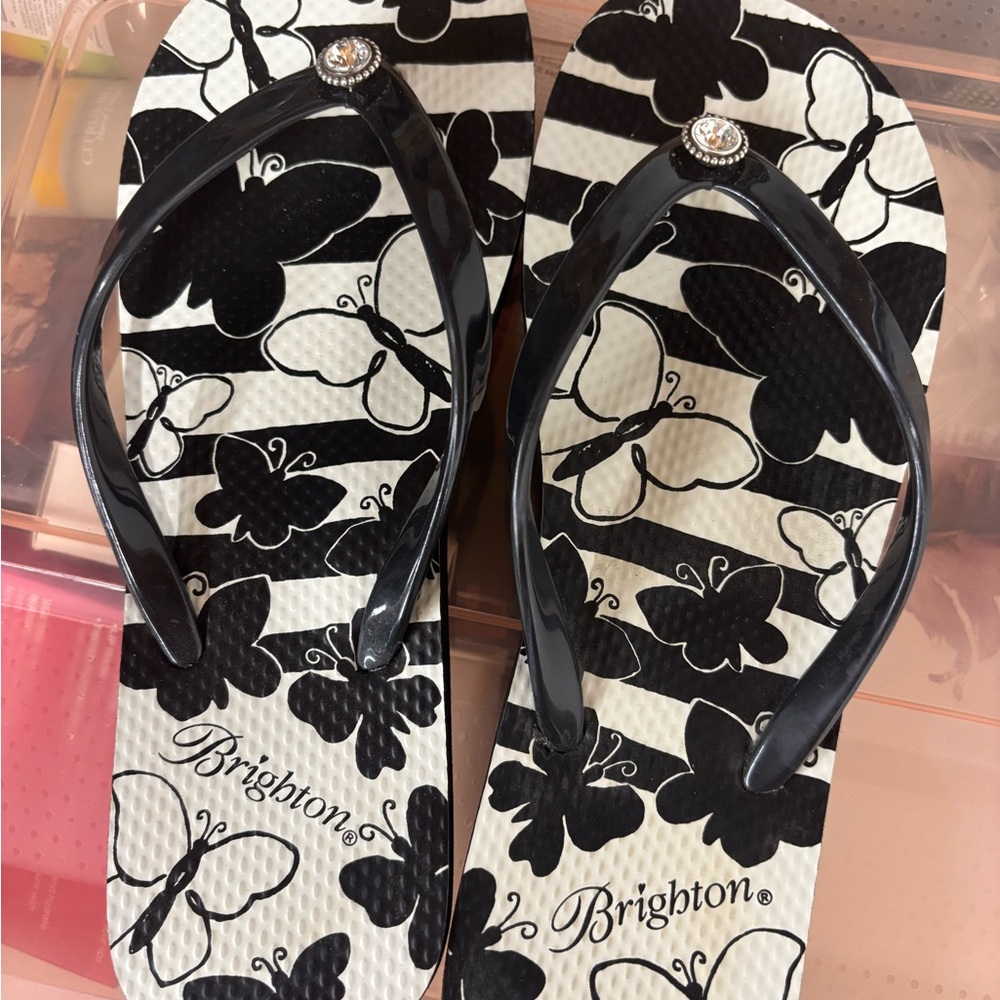 Brighton Black and White Sandals with Butterfly Design